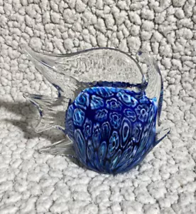 Vintage Kunst Glas Tropischer Engel Fisch Briefbeschwerer Millefiori Kobaltblau - Bild 1 von 7