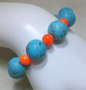 BRACELET HOWLITE BEADS STRETCH BLUE TURQUOISE COLORED VINTAGE - Picture 1 of 5