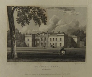 J. P. Neale "Studley Park, Yorkshire" antique steel engraving by Hay. Jones 1830 - Picture 1 of 1