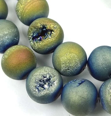 12mm Druzy Agate Matte Blue Rainbow Round Beads (15 pcs) - Image 1 of 3