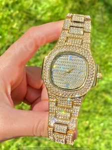 Mens Custom Fully Ice out Oval Watch Baguette Cz vvs Quality Stainless Steel icy - Picture 1 of 11