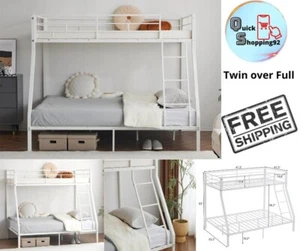 Twin Over Full Bunk Bed Heavy Duty Metal Bunk Bed Frame with Ladder Guardrail - Picture 1 of 12