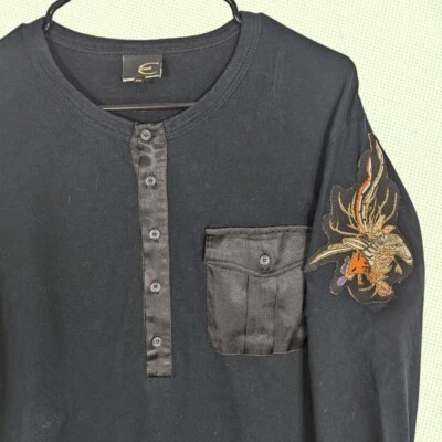 Just Roberto Cavalli shirt Men 56 3XL SILK pocket Dragon Patch Long Sleeves - Image 1 of 4