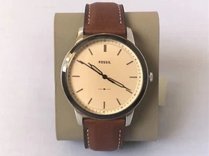 NEW AUTHENTIC FOSSIL SILVER BROWN LEATHER MEN'S FS5619 WATCH - Picture 1 of 5