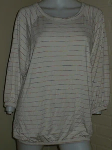 NEW RUSTY STRIPED CREAM SUNDAY MORNING OVERSIZED SHIRT 3/4 TOP M - Picture 1 of 6