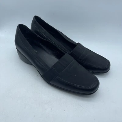 Zapatos mocasines Liz Baker para mujer talla 8,5 de cuero negro sin cordones de cuña Foto 1 de 4