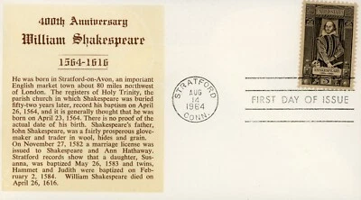 US 1250 FDC Shakespeare Von Ohlen - Image 1 of 2