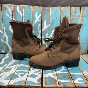 La Canadienne Boots Womens 8.5B Brown Suede Faux Fur Lined Front Lace Up Warm - Picture 1 of 10