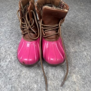 Adrienne Vittadini Pink Duck Boots Hot Pink Waterproof Lace Up Girls size 2 - Picture 1 of 6