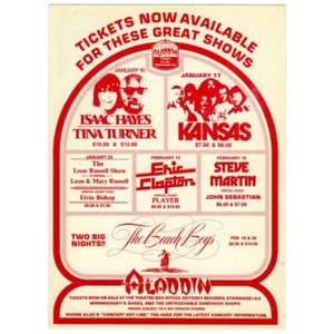 Eric Clapton Beach Boys Tina Turner 1978 Aladdin Hotel Concert Handbill USA - Picture 1 of 1