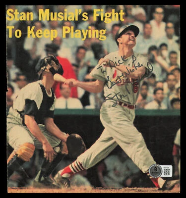 Stan Musial Auto 8x8 Magazine Page St. Louis Cardinals "To Dick" Beckett BM37526 - Image 1 of 3
