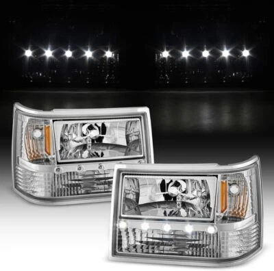 For 1993-1998 Jeep Grand Cherokee Chrome Led Strip Headlights Driver & Passenger - Image 1 of 4