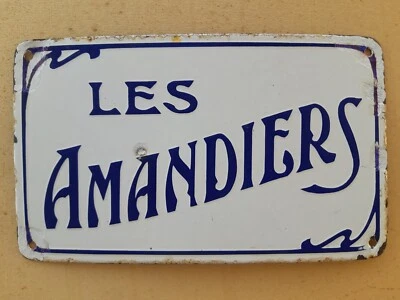 Ancienne plaque émaillée Villa LES AMANDIERS enseigne ART-NOUVEAU maison métier - Photo 1/4
