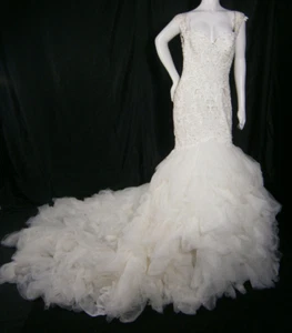 Eve of Milady Couture 6 Wedding Dress Ivory  Mermaid llusion Ruffles Tulle Beads - Picture 1 of 22