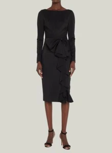 $495 Badgley Mischka Women's Black Scuba Bow Ruffled Boat-Neck Dress Size 4 - Picture 1 of 5