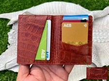 Brown Alligator Slim Credit Card Holder Mens Crocodile Thin Minimalist Wallet 