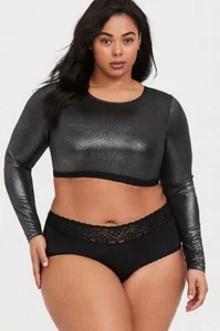 NWT Torrid Plus Size 1X 14/16 Silver Metallic Long Sleeve Under-It-All Crop Top - Picture 1 of 3