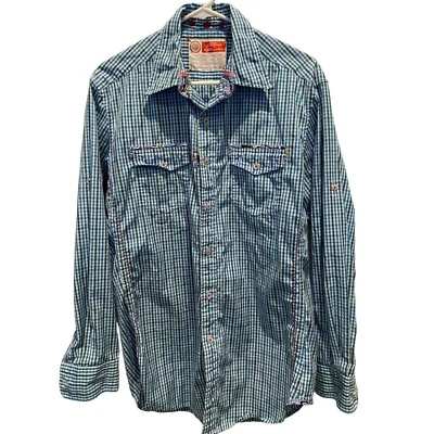 Robert Graham Dress Shirt Medium Long Sleeve, Blue stripes, Flap Pockets, Red Tr - Image 1 of 4