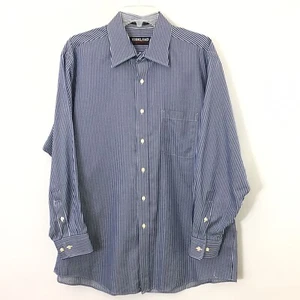 Kirkland Signature Shirt Mens 16.5 Blue Striped Long Sleeve Up - Picture 1 of 7