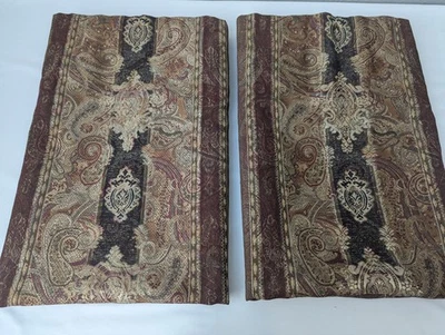 2 painéis de cortina Croscill Home ~ tapeçaria listrada marrom paisley forrada ponderada - Imagem 1 de 4