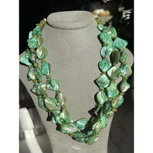 Vintage Green Abalone Shell Necklace Three Strands with Sterling Silver Clasp - Picture 1 of 10