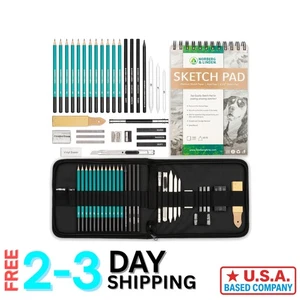 Reisefreundliches XL Kunstset: 12 Graphit- & Kohlestifte + Zeichenutensilien - Bild 1 von 7