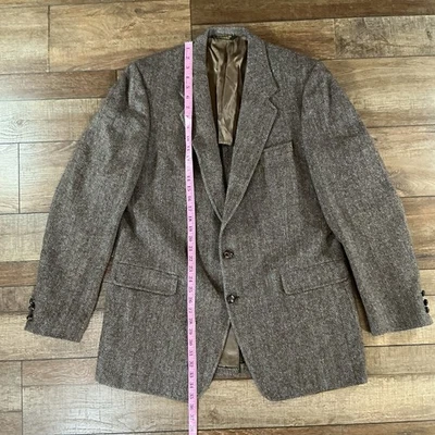 Royal Guild Harris Tweed Men's 46L Brown Wool Herringbone Blazer Sport Coat 6923 - Imagem 1 de 4