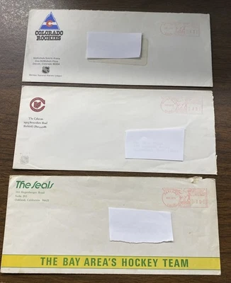 RARE Vintage 1977 NHL Defunct Team Lot of Envelopes QTY 3 ROCKIES BARONS SEALS - Image 1 of 2