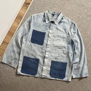 Vintage Herringbone Rare Blue Faded Works French Le Laboureur Style Jacket - Picture 1 of 16