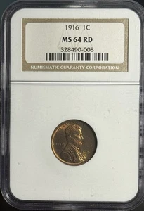1916 LINCOLN WHEAT CENT ~ NGC MS 64 RD - Picture 1 of 2