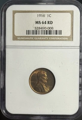 1916 LINCOLN WHEAT CENT ~ NGC MS 64 RD - Image 1 of 2