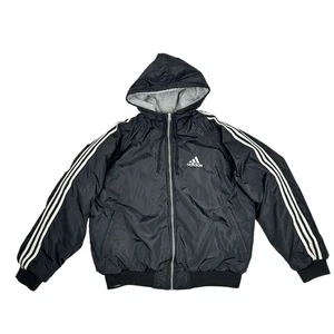Adidas Jacket Mens Large Gray Reversible Fleece 3 Stripe Coat Vintage 90s - Picture 1 of 10