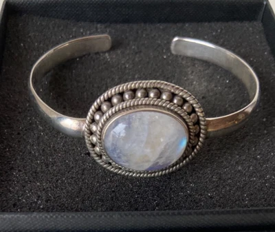 QVC massiver Armreif 925er Silber mit großem Mondstein Gesamtgewicht ca. 26,4 g - Bild 1 von 3