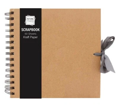 TALLON 8" Square Kraft Paper Scrapbook Photo Album Book Wiro Bound Ribbon Tie 50 Sheets