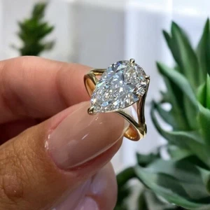 18k Yellow Gold 3 Ct Pear Cut Lab Created Diamond Engagement Ring IGI - Picture 1 of 13