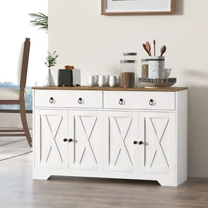 Kitchen Sideboard Buffet Cabinet w/ Barn Doors Adjustable Shelf - Picture 1 of 11