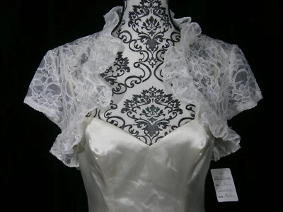 Vestido de novia accesorio de novia 8 bolero encogimiento de hombros marfil encaje tul volantes nuevo con etiquetas Foto 1 de 4