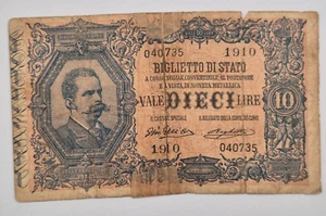 ITALY 10 LIRE  1888 BANKNOTE - Picture 1 of 2