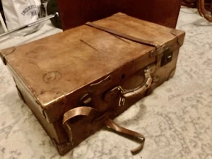 Vintage Suitcase Leather Antique Travel Trunk Case Original - Picture 1 of 6