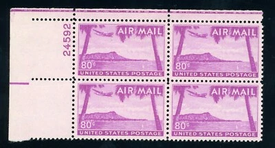US Stamp #C46 Diamond Head 80c - Plate Block of 4 - MNH - CV $19.00 - Image 1 of 2