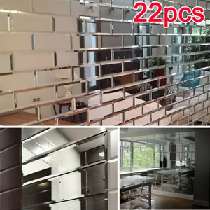 22X Clear Mirrored Bevelled Wall Tiles Mirror Brick Perfect for Home Decor 0.33㎡ - Picture 1 of 10