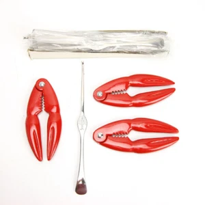 Vintage Red Metal Lobster/Nut Crackers & Fork Set - Picture 1 of 5