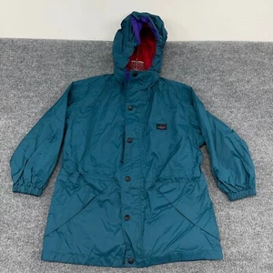 Vintage REI Elements Jacket Youth S Teal Green Blue Hooded Rain Coat Boys Girls - Picture 1 of 8