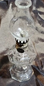 VINTAGE SMALL MINIATURE CLEAR GLASS OIL LAMP 6 3/4" TALL Adorable Functional  - Picture 1 of 10