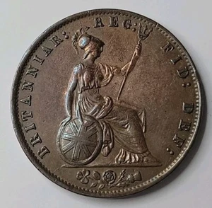 Moneta da 1/2d 1858 Regina Vittoria Vittoriana testa giovane mezzo penny - Foto 1 di 4