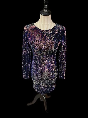 Motel Rocks вечеринки блестками платье размер S синий мини длинным рукавом клуб рейв новый Y2K - Изображение 1 из 4