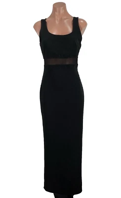 Vintage Papell Evening Stretchy Bodycon Beaded Illusion Maxi Dress Gown Black 8 - Image 1 of 4