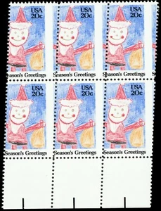 US # 2108 *MINT OG NH { "SCARCE MISPERF SHIFT BLOCK OF 6 ) 20c SEASON'S GREETING - Picture 1 of 3