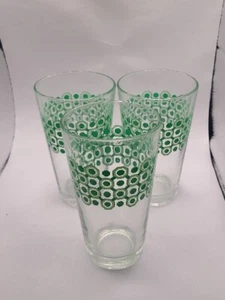 Glasses set of 3 in green geometric circle shape. MCM. Vintage - Picture 1 of 3