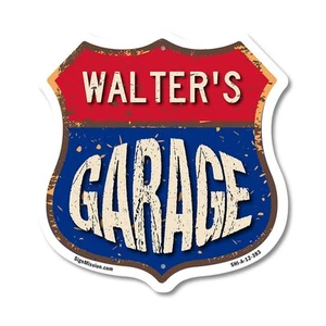Walter's Garage Shield Shaped Sign Weather Resistant Crafted in the USA - Picture 1 of 61